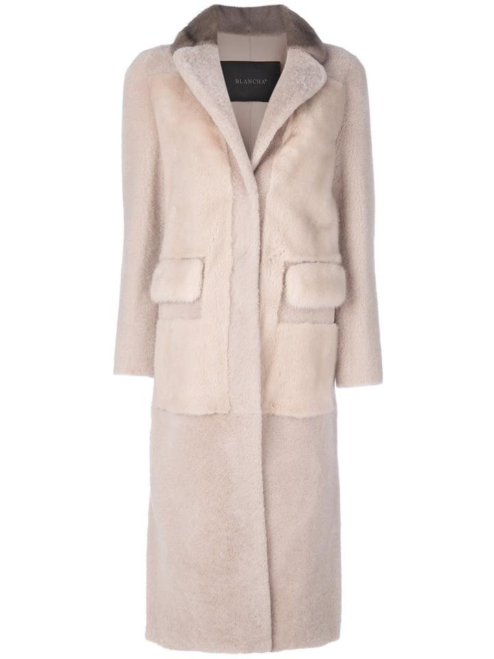Blancha - Fur Long Coat - Women - Cotton/leather - 44, Nude/neutrals, Cotton/leather