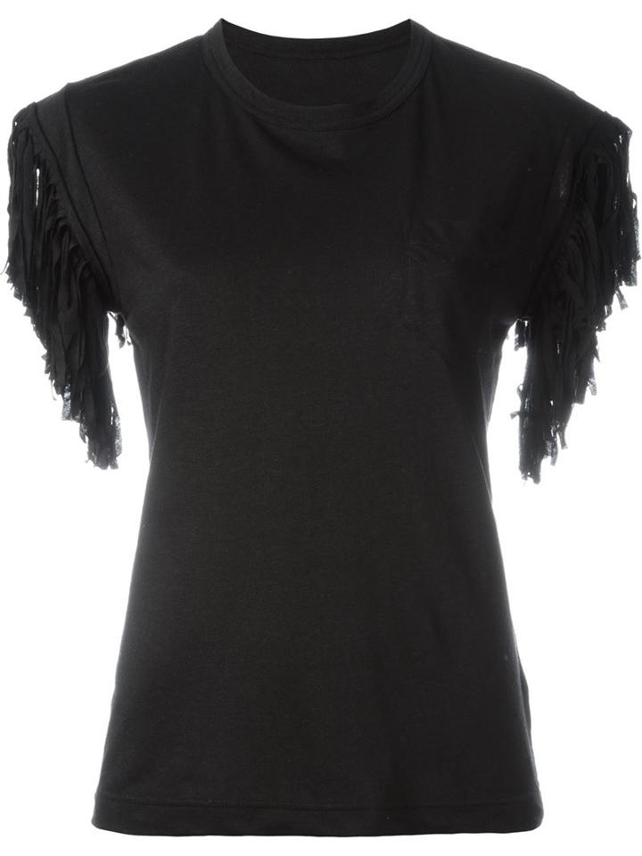 Sacai Fringed T-shirt, Women's, Size: 1, Black, Linen/flax/polyester