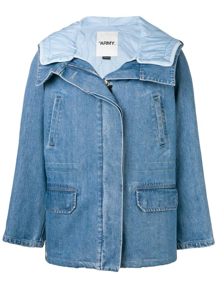 Yves Salomon Denim Padded Coat - Blue