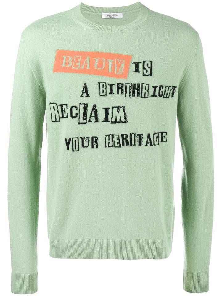 Valentino Jamie Reid Slogan Intarsia Jumper - Green
