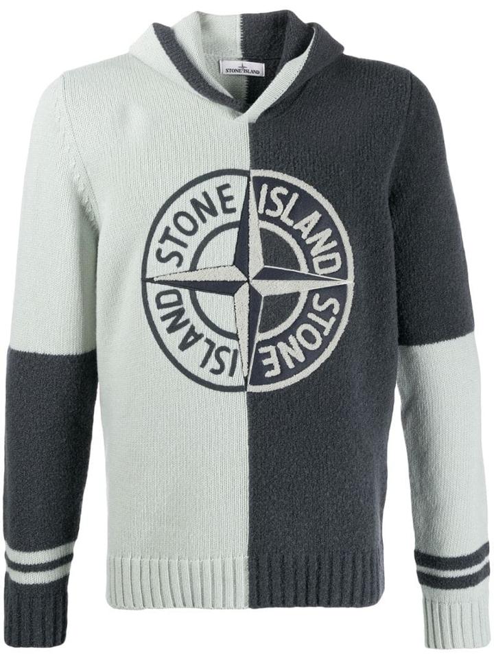 Stone Island Two-tone Logo Hoodie - Grey