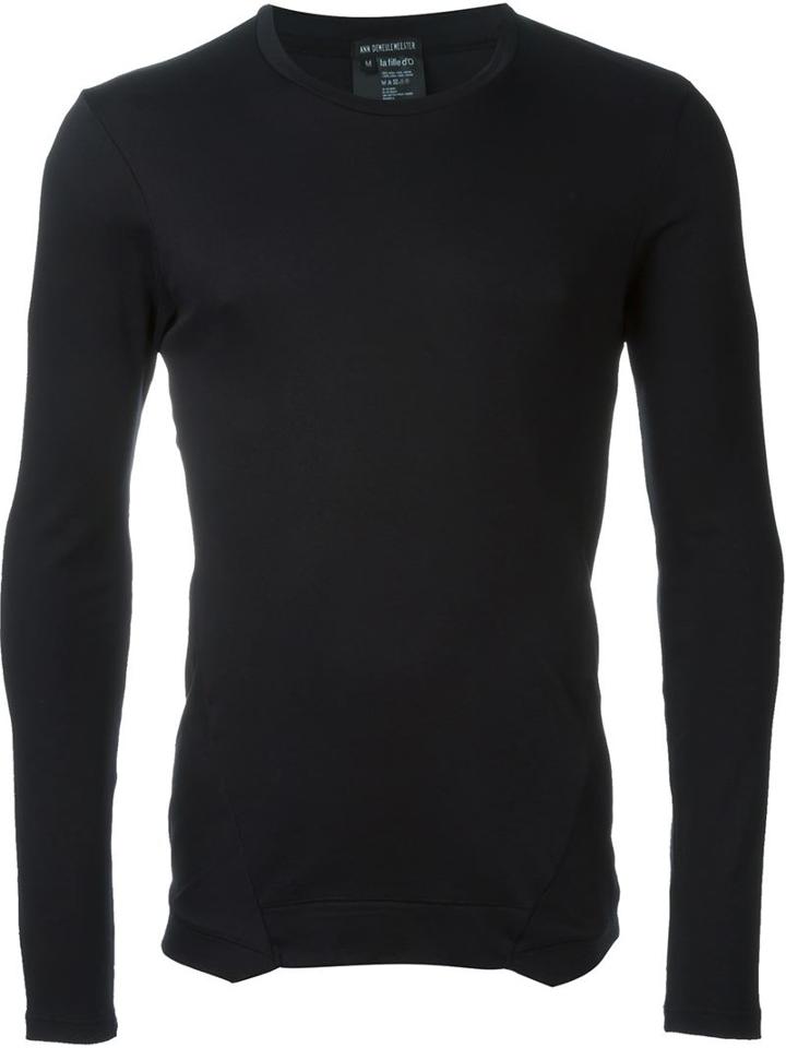 Ann Demeulemeester Blanche 'sea Island' Longsleeved T-shirt, Men's, Size: Large, Black, Cotton