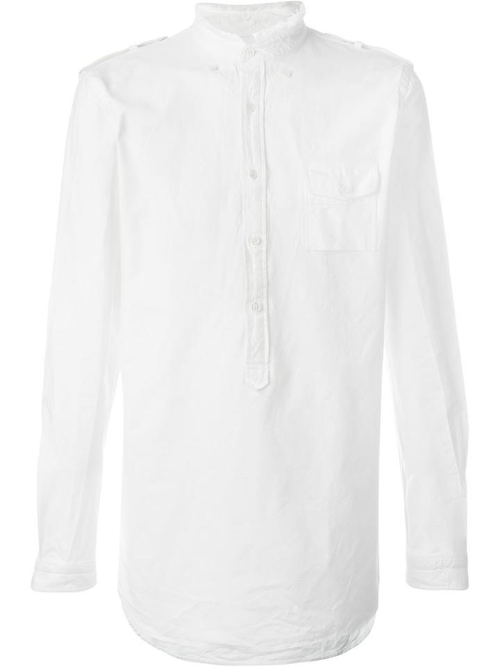 Wooster + Lardini Band Collar Military Shirt, Men's, Size: Xl, White, Cotton