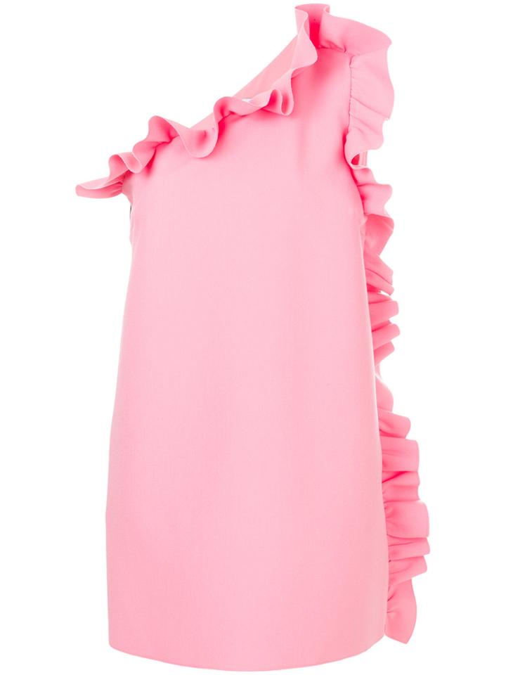 Msgm Frill One Shoulder Dress - Pink & Purple