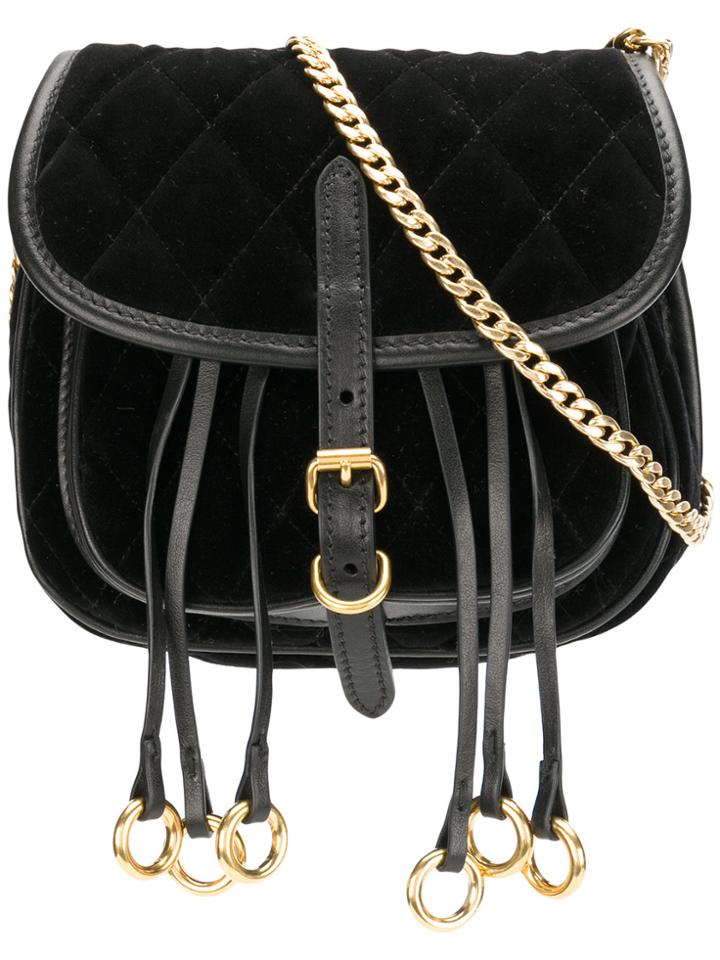 Prada Small Quilted Eyelet Saddle Bag - Black