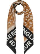 Burberry Slogan Animal Print Cotton Silk Large Square Scarf - Brown