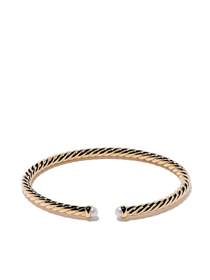 David Yurman 18kt Yellow Gold Cable Spira Pearl Cuff Bracelet - 88bpe