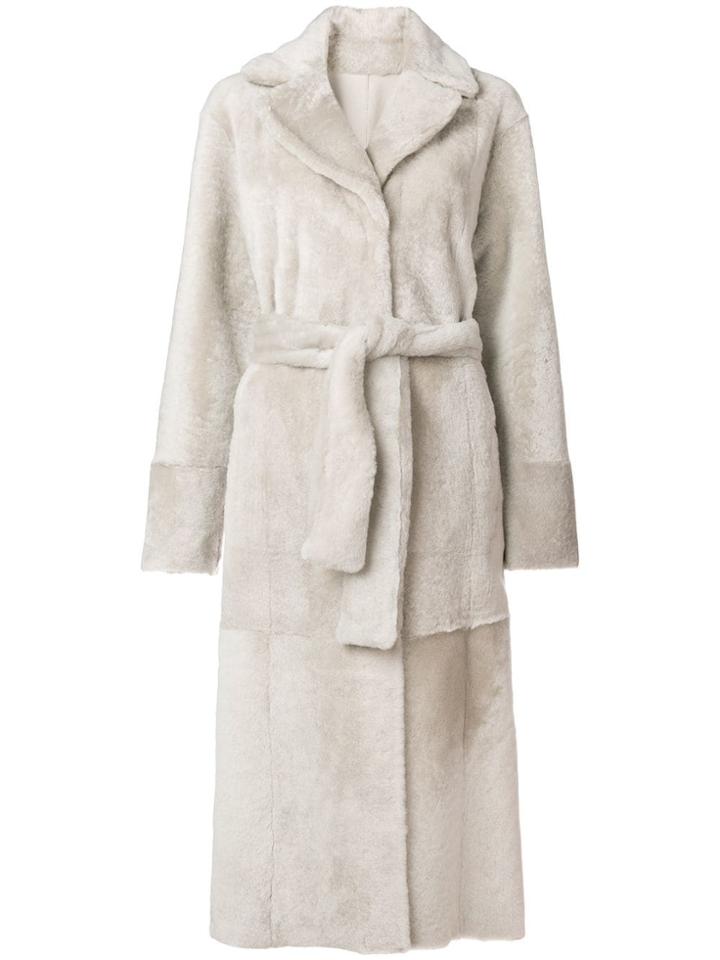Drome Belted Fur Coat - Grey