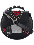 Salar Stud Embellished Foldover Round Bag - Black
