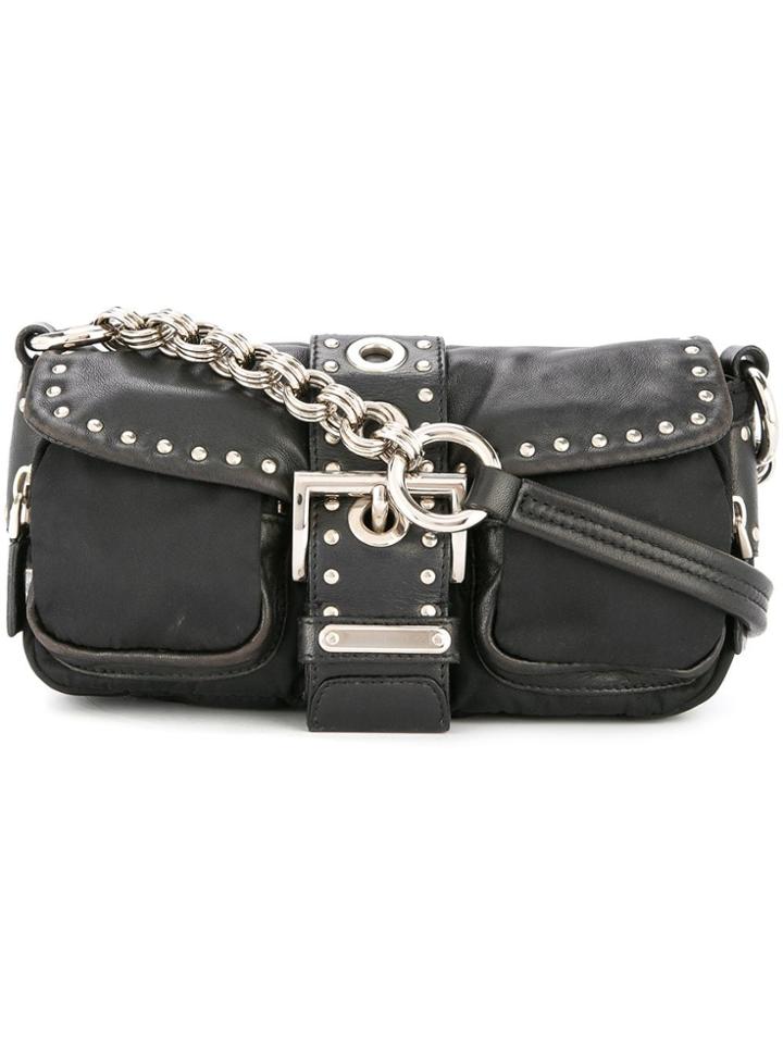 Prada Vintage Chain Studded Shoulder Bag - Black