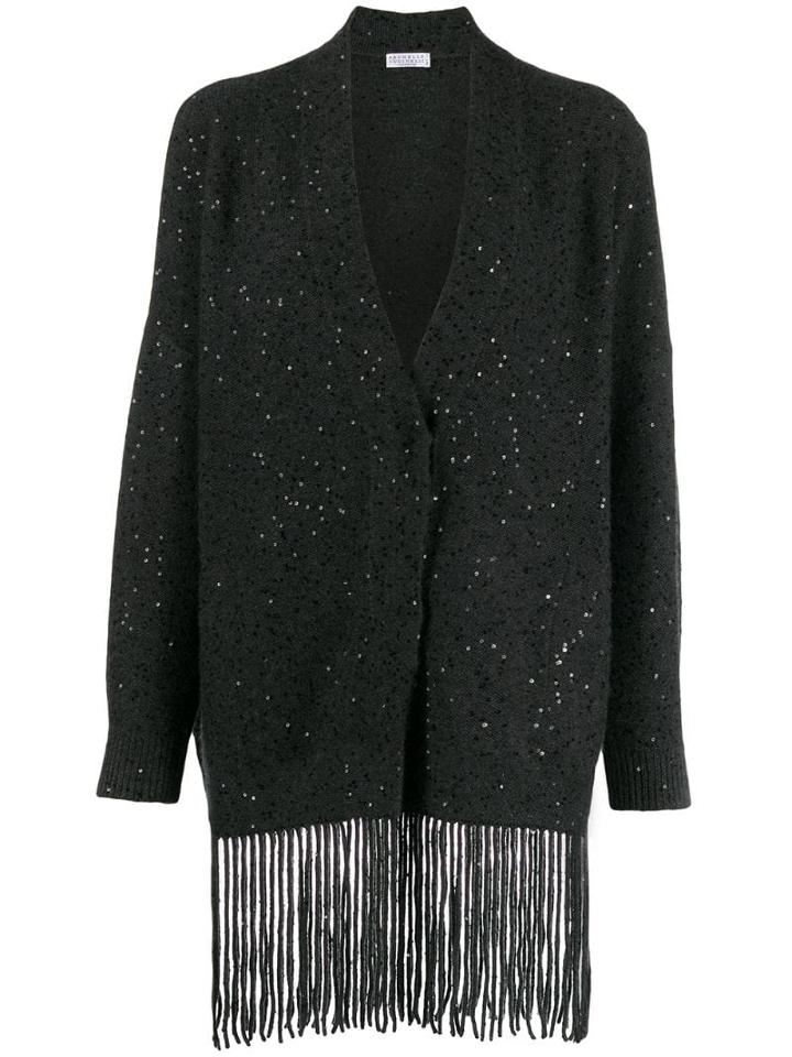 Brunello Cucinelli Sequin Fringe Cardigan - Black