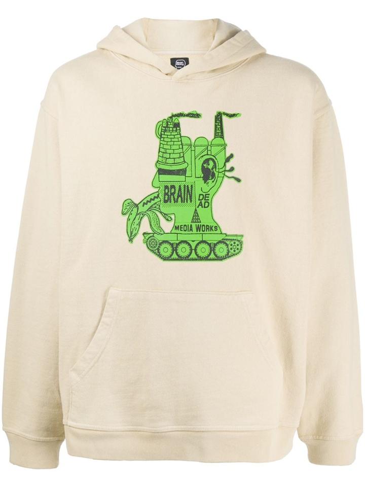 Brain Dead Brain Print Long Sleeve Hoodie - Neutrals
