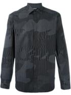 Neil Barrett Stripe Camouflage Shirt, Men's, Size: 39, Black, Cotton