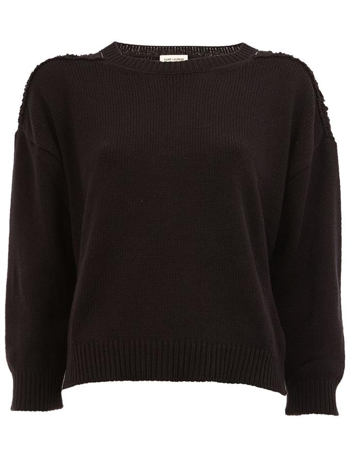 Saint Laurent Grunge Crew Neck Sweater, Women's, Size: Medium, Black, Cotton/acrylic