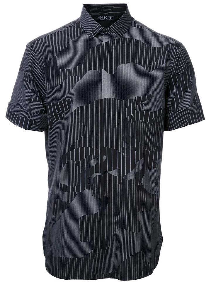 Neil Barrett Camouflage Print Shirt, Men's, Size: 40, Black, Cotton