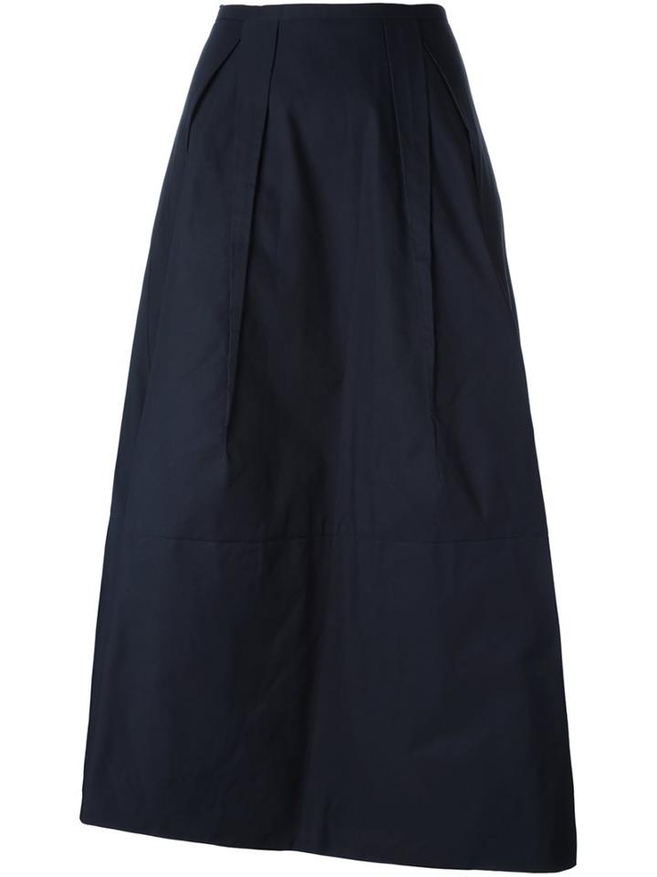 Jil Sander Duchess Satin Inverted Pleat Skirt, Women's, Size: 36, Blue, Polyester/silk/cupro