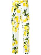 Dolce & Gabbana Lemon Print Trousers, Women's, Size: 36, White, Cotton/silk