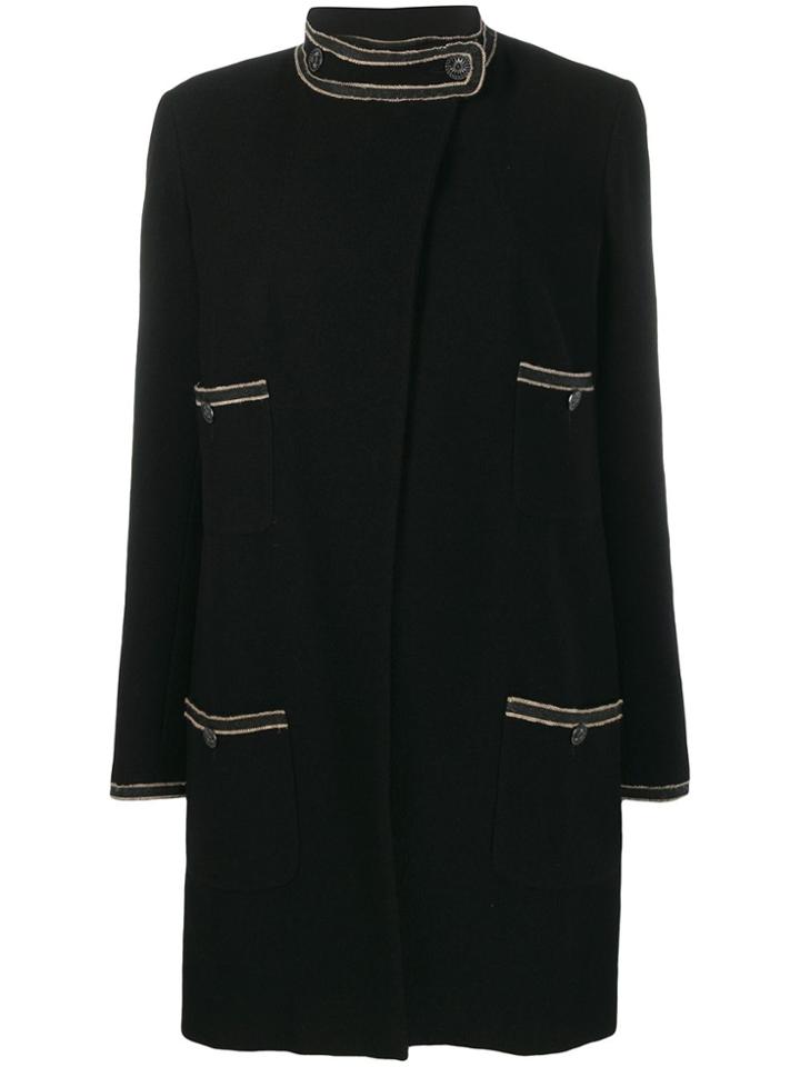 Chanel Pre-owned Stand-up Neck Straight Coat - Black