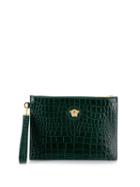 Versace Crocodile-embossed Clutch Bag - Green