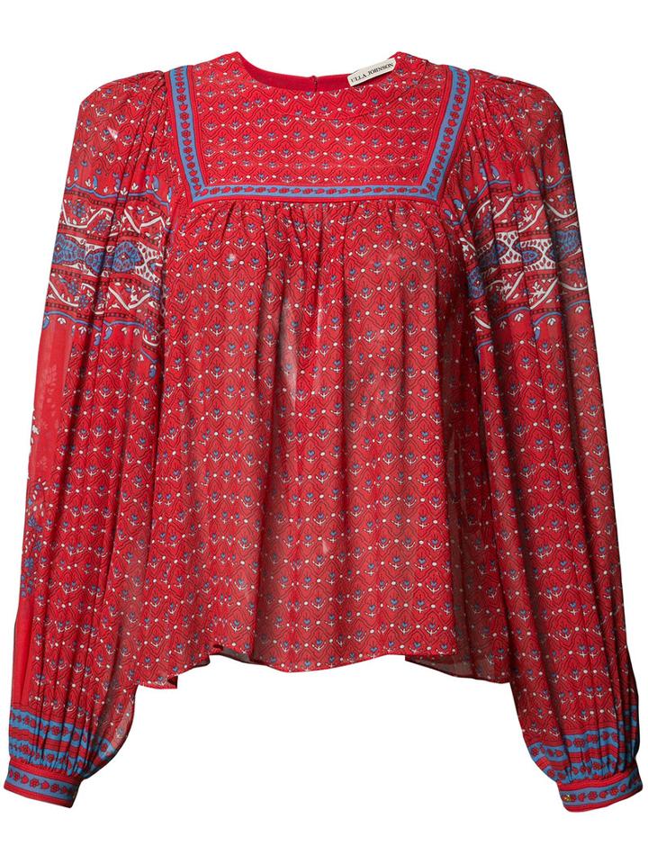Ulla Johnson - Patterned Pleated Blouse - Women - Silk - 2, Red, Silk