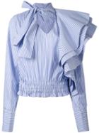 Off-white - Striped Ruffled Shirt - Women - Cotton - S, Blue, Cotton