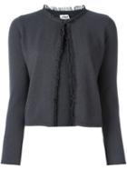 Armani Collezioni Frayed Detailing Cardigan, Women's, Size: 46, Grey, Cashmere