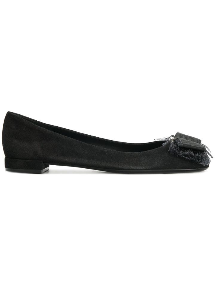 Salvatore Ferragamo Fringe Bow Ballerinas - Black