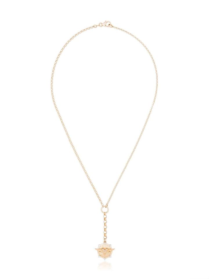 Foundrae Yellow Gold Small Wings Wheel Diamond Embellished Necklace -