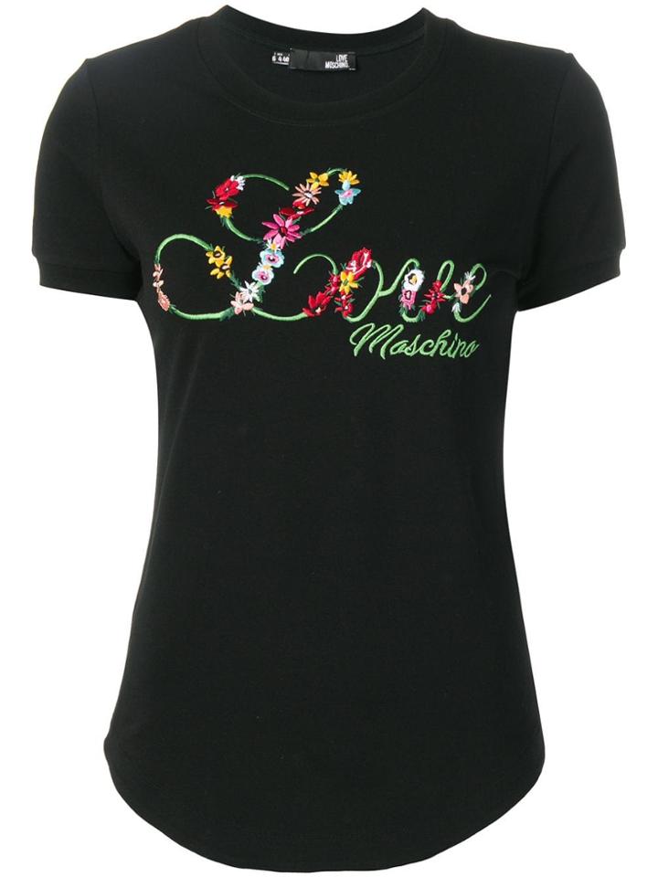 Love Moschino Logo Embroidered T-shirt - Black