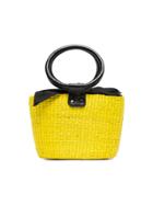 Sensi Studio Yellow And Black Basket Mini Straw Bag - Yellow & Orange
