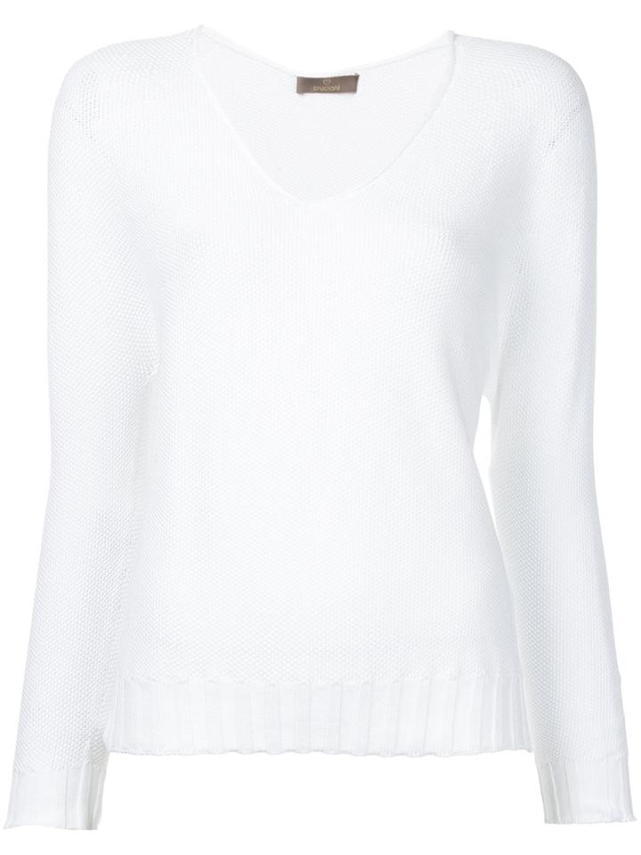 Cruciani - Ribbed Detail Jumper - Women - Cotton - 40, White, Cotton