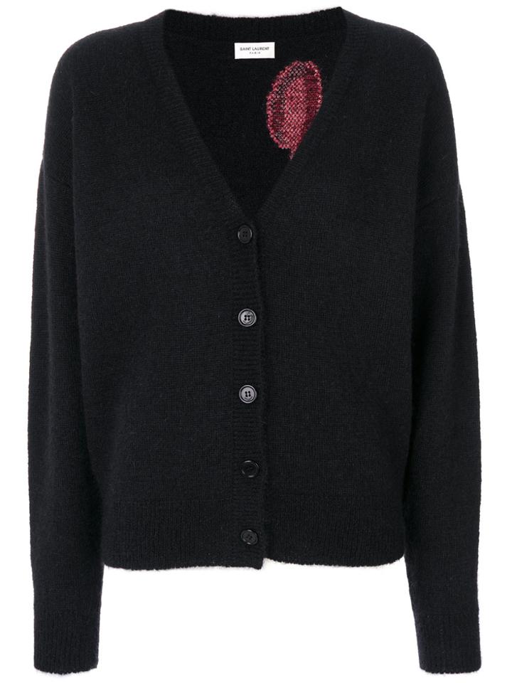 Saint Laurent Flamingo Intarsia Knit Cardigan - Black