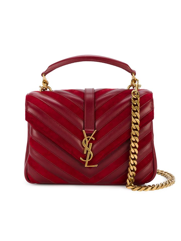 Saint Laurent - 'collège' Medium Panelled Bag - Women - Leather/suede/metal - One Size, Red, Leather/suede/metal