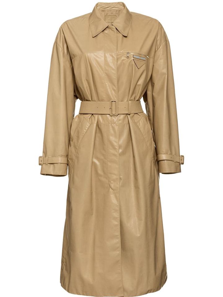 Prada Leather Trench Coat - Neutrals