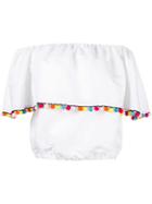 Forte Forte Pom-pom Trim Off-shoulder Top, Women's, Size: 38, White, Linen/flax/viscose