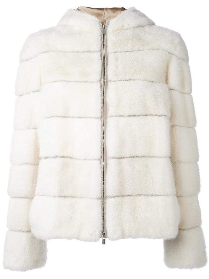 Eleventy Quilted Puffer Jacket, Women's, Size: 42, White, Mink Fur/acetate