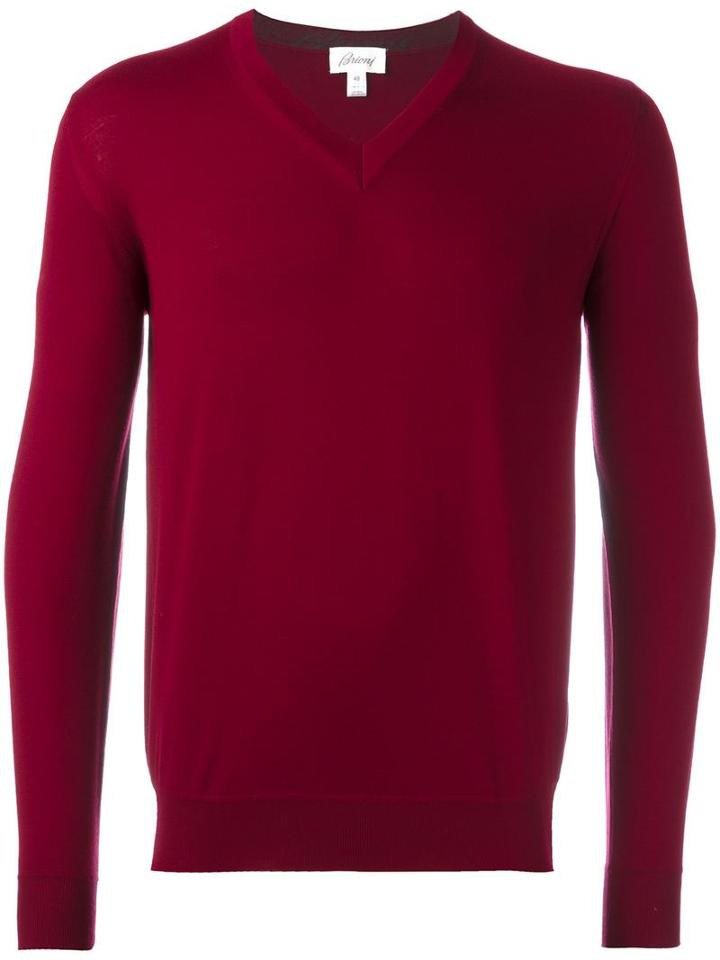 Brioni V-neck Jumper, Men's, Size: 54, Red, Wool