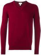 Brioni V-neck Jumper, Men's, Size: 54, Red, Wool