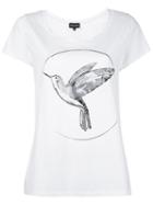 Emporio Armani Bird Print T-shirt, Women's, Size: 42, White, Cotton/spandex/elastane