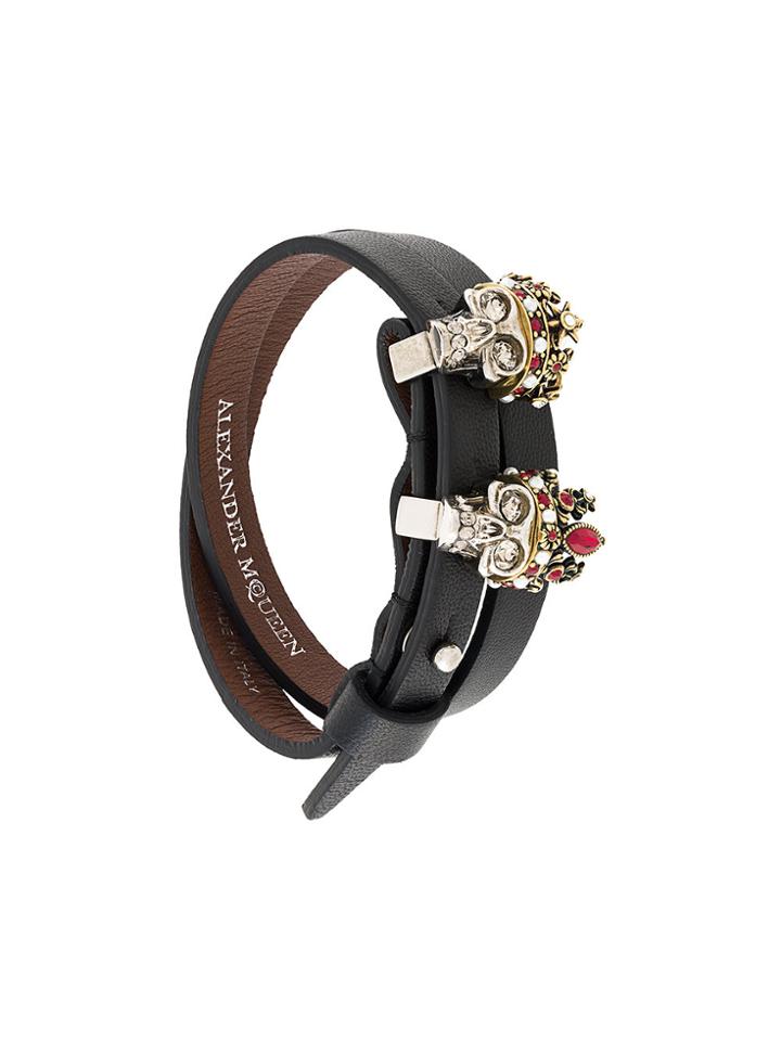 Alexander Mcqueen Queen And King Skull Bracelet - Black