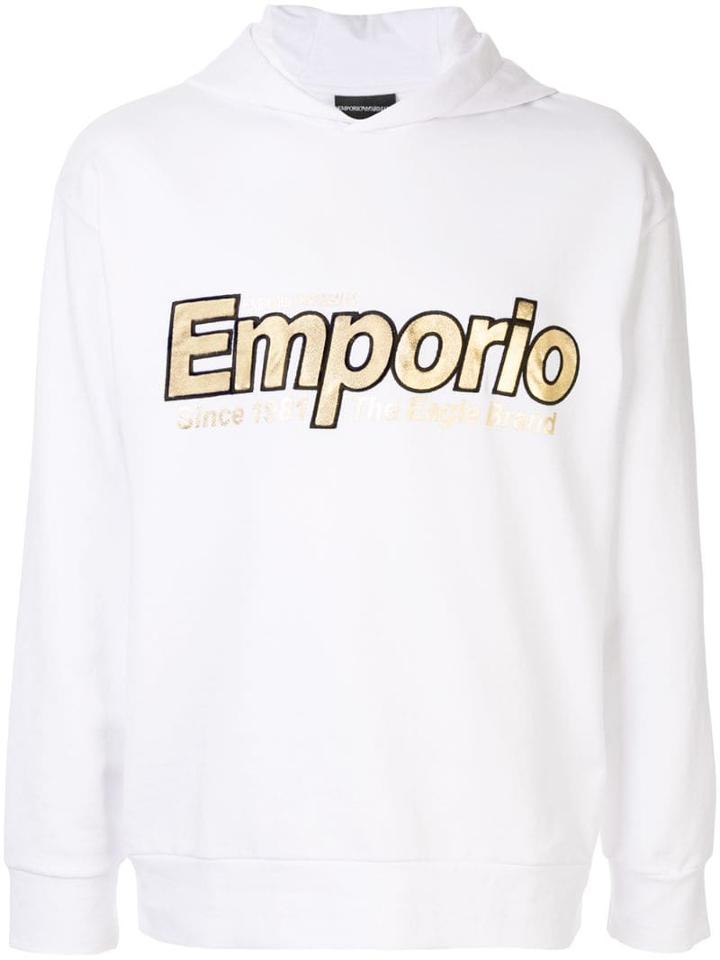 Emporio Armani Logo Print Hoodie - White