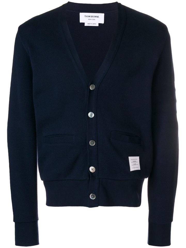 Thom Browne 4-bar Honeycomb Piqué Cardigan - Blue