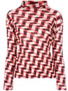 Pleats Please By Issey Miyake Geometric Print Pleated Blouse, Women's, Size: 3, Pink/purple, Polyester