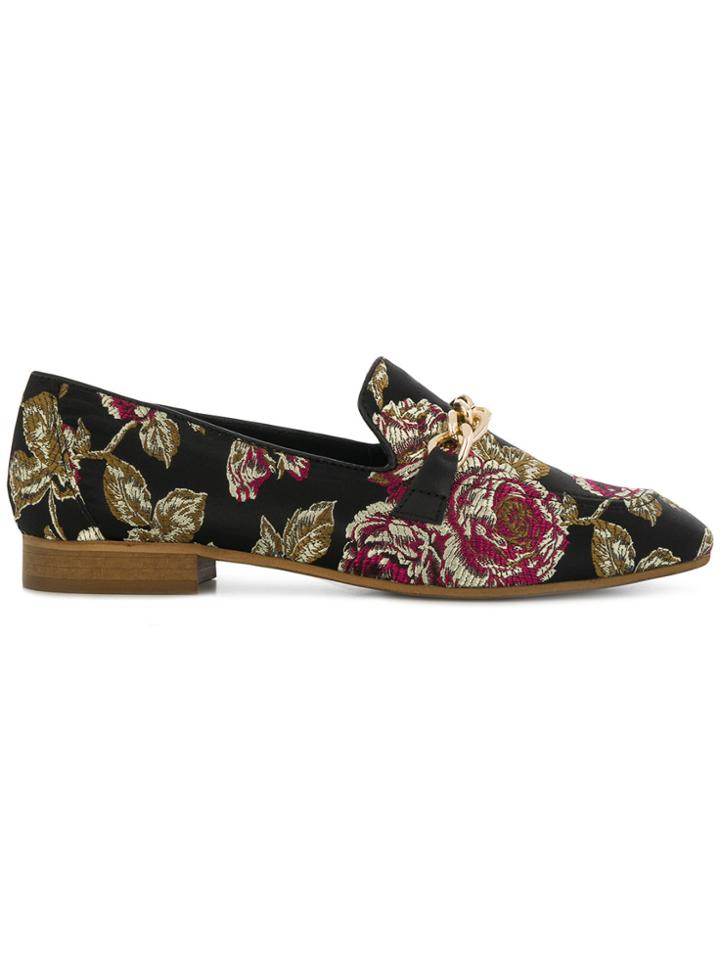 Tosca Blu Embroidered Rose Loafers - Black