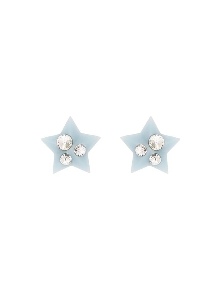 Miu Miu Metallic Crystal Star Clip-on Earrings - Blue
