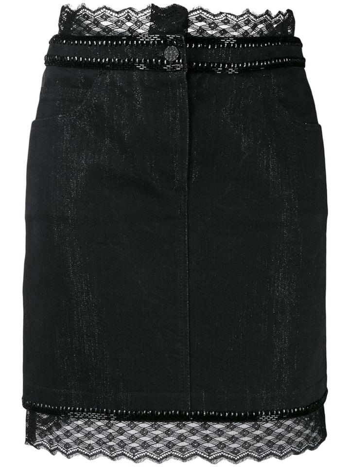 Chanel Pre-owned 2004 Lace Trim Mini Skirt - Black