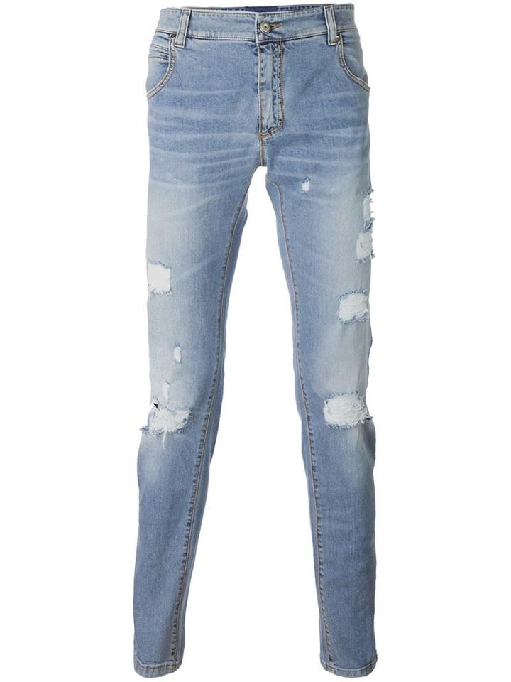 Ermanno Scervino Distressed Jeans, Men's, Size: 46, Blue, Cotton/spandex/elastane