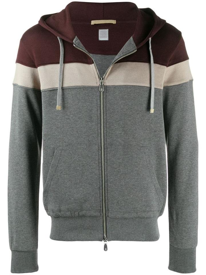 Eleventy Colour-blocked Zip-up Hoodie - Red