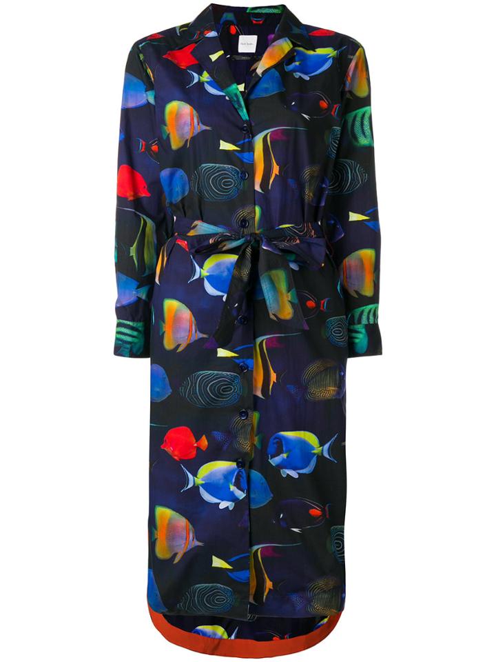 Paul Smith Fish Print Shirt Dress - Blue