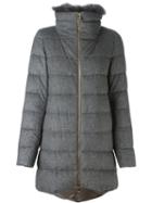 Herno - Padded Coat - Women - Silk/feather Down/fox Fur/cashmere - 48, Grey, Silk/feather Down/fox Fur/cashmere